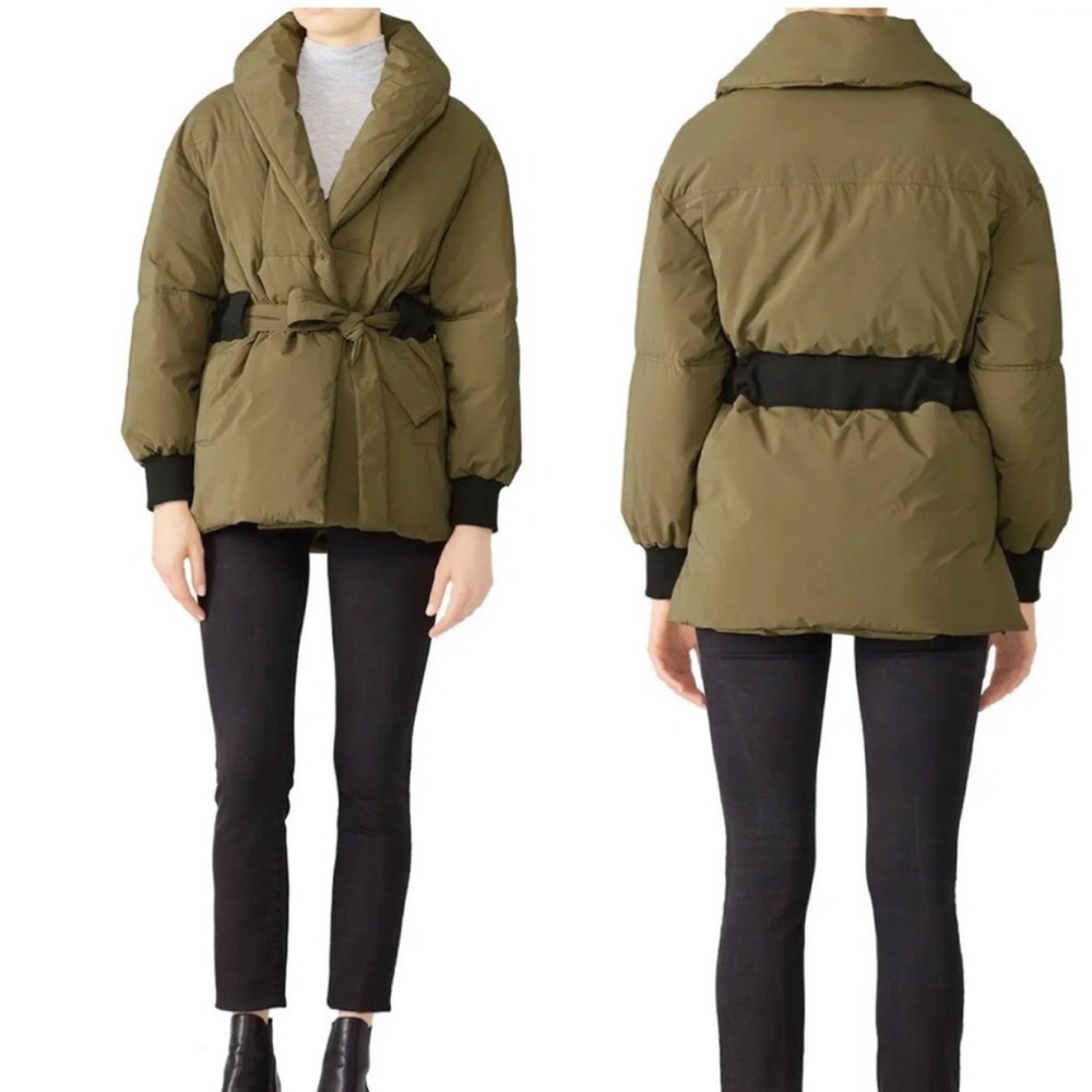 ba&sh Dayma Down Puffy Coat Olive Green Belted Puffer Jacket Warm Comfy Sz 3 L